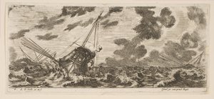 Plate 6: tre skip i en storm, fra Various Embarkations Divers embarquements, ca. 1646-47. av Stefano della Bella