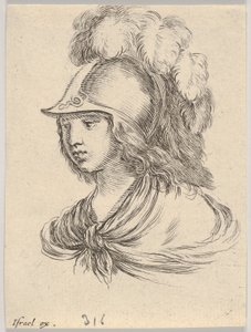 Plate 9: byste av Minerva, iført hjelm med fjær, ser mot venstre, fra ..., 1650. av Stefano della Bella
