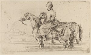 Polsk ledsager med to hester. av Stefano della Bella