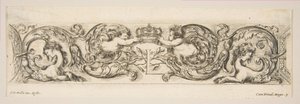 Rinceaux with Two Children Holding a Royal Crown Over the Letter L, Plate 3 from: 