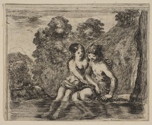 Salmacis and Hermaphrodite, fra Game of Mythology Jeu de la Mythologie, 1644. av Stefano della Bella