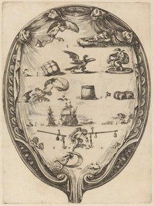 Skjerm som viser den italienske Rebus of Fortune. av Stefano della Bella