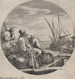 Havnehavn med to tyrkiske kjøpmenn, 1656. av Stefano della Bella