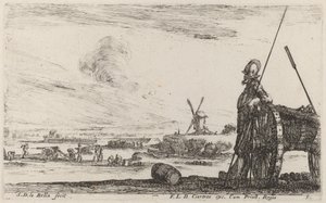 Soldat i rustning og en kanon, ca. 1641. av Stefano della Bella