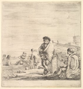 Stående sjømann i midten snakker med en sittende levantinsk mann til venstre, sett i profil..., ca. 1658-63. av Stefano della Bella