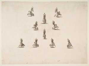 Ti kavalerere inkludert fem som danner en V, 1652. av Stefano della Bella