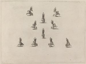 Ti kavalerere med store plymerhjelmer, 1652. av Stefano della Bella