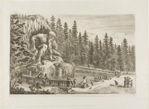Den kolossale statuen av Appenninene, fra utsikt over Villa di Pratolino av Stefano della Bella