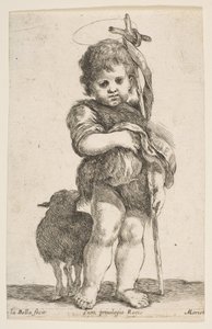 Spedbarnet St. Johannes døperen holder opp kappen, ca. 1649. av Stefano della Bella