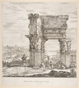 Vespasians tempel og Forum Romanum, fra seks store utsikter, fire av Roma, og to ..., 1656.
