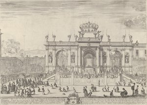 Det hellige nadverdsalteret, til venstre, nadverden under en baldakin, båret i p..., ca. 1648. av Stefano della Bella
