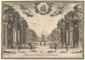 Tredje scene, Venus hage, fra 'The Marriage of the Gods' Le nozze degli Dei, 1637. av Stefano della Bella