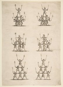 Trettiseks akrobater i seks grupper, 1652. av Stefano della Bella