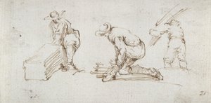 Tre figurstudier av Stefano della Bella