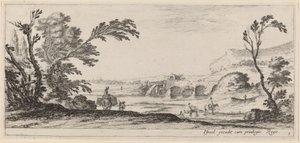 Reisende som forser en bekk, i eller før 1647. av Stefano della Bella
