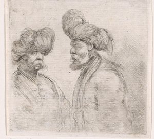 To tyrkiske menn med barter og turbaner av Stefano della Bella