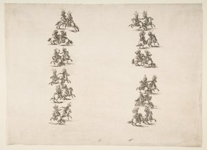 Tjuefire kavalerere kjemper i to kolonner, 1652. av Stefano della Bella