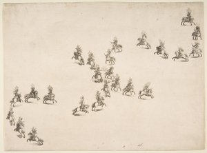 Tjuefire kavalerer danner en dobbel S, 1652. av Stefano della Bella