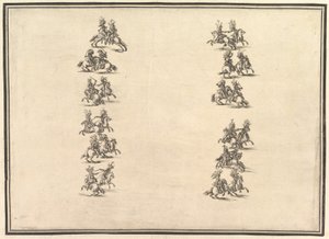 Tjuefire ryttere som duellerer og danner to kolonner, fra La Gara delle Stagioni, 1652. av Stefano della Bella