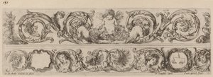To dekorative band med Cupid og Heads of the Four Seasons av Stefano della Bella