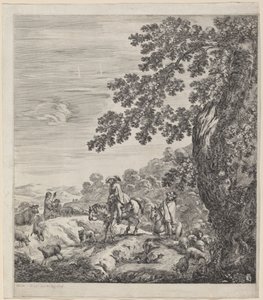 To ryttere som passerer i nærheten av en flokk med dyr, 1656. av Stefano della Bella