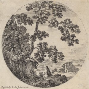 To reisende som går forbi et gammelt eiketre, 1656. av Stefano della Bella