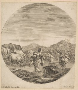 To kvinner som krysser en bekk, ca. 1646. av Stefano della Bella