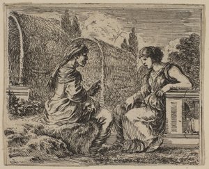 Vertumnus og Pomona, fra Game of Mythology Jeu de la Mythologie, 1644. av Stefano della Bella