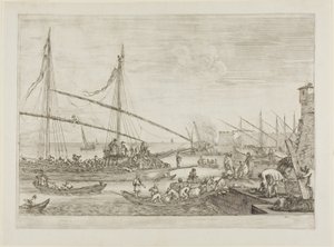 Utsikt over festningsverk, fra utsikt over havnen i Livorno av Stefano della Bella