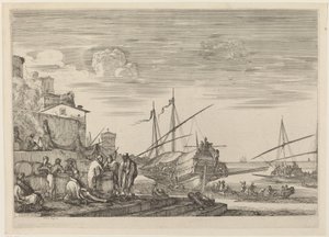Utsikt over flere hus som vender mot havnen av Stefano della Bella