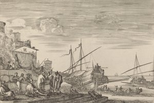 Utsikt over flere hus som vender mot havnen, sannsynligvis ca. 16541655. av Stefano della Bella