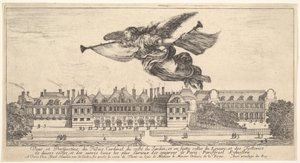 Utsikt over Palais Cardinal, berømmelsesfiguren øverst i midten som flyr mot venstre a..., 1649-51. av Stefano della Bella