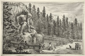 Utsikt over Villa of Pratolino: Kolossal statue av Appenninene av Stefano della Bella