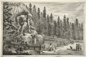 Utsikt over Villa Pratolino: Kolossal statue av Appenninene. av Stefano della Bella