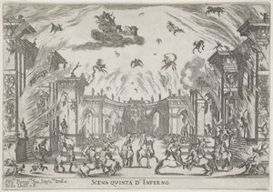 Vijfde scene: de hel Femte scene av helvete (tittel på objekt) Liberetto ter ere van de bruiloft van Ferdinando II de
