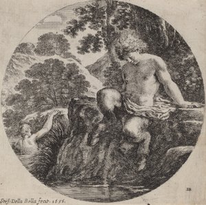 Young Satyr at the Bank of a Stream, 1656. av Stefano della Bella