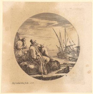 To tyrkiske handelsmenn hviler seg ved bredden ved siden av båtene av Stefano della Bella