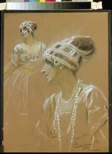 Portrett av ballerinaen Vera Fokina (1886-1958). (Portrett av ballettdanseren V. Fokina). Verk av Stepan Fyodorovich Chuprinenko (1870-?), pastell på papp av Stepan Fyodorovich Chuprinenko