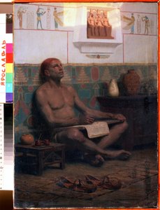 The Royal Scribe Rahotep (17. dynastiet i det gamle Egypt) (The Royal Scribe Rahotep). Maleri av Stepan Vladislavovich Bakalovich (1857-1947). Olje på lerret, 48 x 33 cm