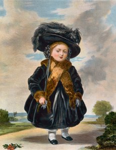 Dronning Victoria da prinsesse Victoria var 4 år gammel (fargelitografi) av Stephan Poyntz (after) Denning