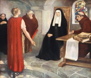 Caedmon før Saint Hilda (farge litho) av Stephen Reid
