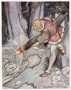 Illustrasjon for Siegfried the Dragon-Slayer (farge litho)