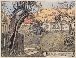 Illustrasjon til Den øde landsbyen av Oliver Goldsmith (fargelitografi) av Stephen Reid