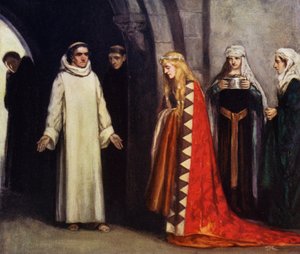 Saint Bernard og hans søster Hombeline (farge litho) av Stephen Reid