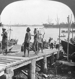 Landingsstadiet på Irrawaddy-elven, Rangoon, Burma, 1908 av Stereo Travel Co