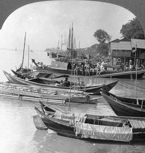 Ser oppover Irrawaddy-elven, Rangoon, Burma, 1908