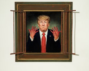 Trump Indited, 2020 (olje på panel) av Steven Skollar