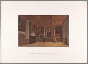 Utsikt over det indre av rådssalen, i grevens rom Council Chamber of den Hove of Holland (tittel på objekt) av Stortenbeker and Heijligers
