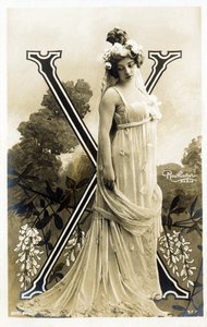 X: Amelie Dieterle, fransk skuespiller og sanger - Theatre des Varietes, Bouffes Parisiennes, Paris - alfabet i postkort