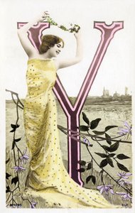 Y : Bianca Toledo, artist, sanger og sevillansk danser fra Belle Epoque - Casino de Paris, Folies Bergere - alfabet i postkort